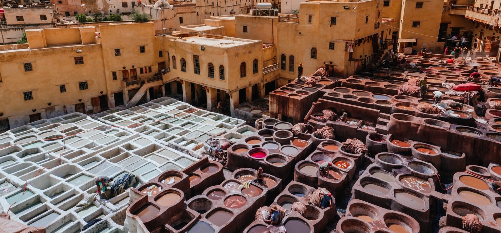 The ancient Chouara Tannery in Fez , Marocco